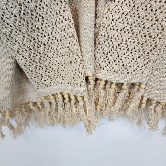 Storybook Knits Cardigan Sweater Size M Beige Crochet Fringe Granny Vintage - Picture 6 of 15